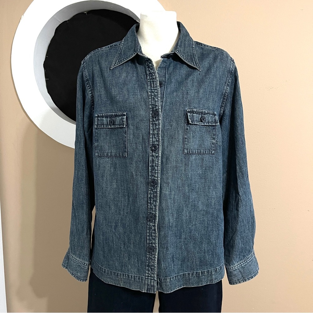 Authentic Y2K Eddie Bauer Denim Shirt Jacket – Size Large, Distressed & Timeless